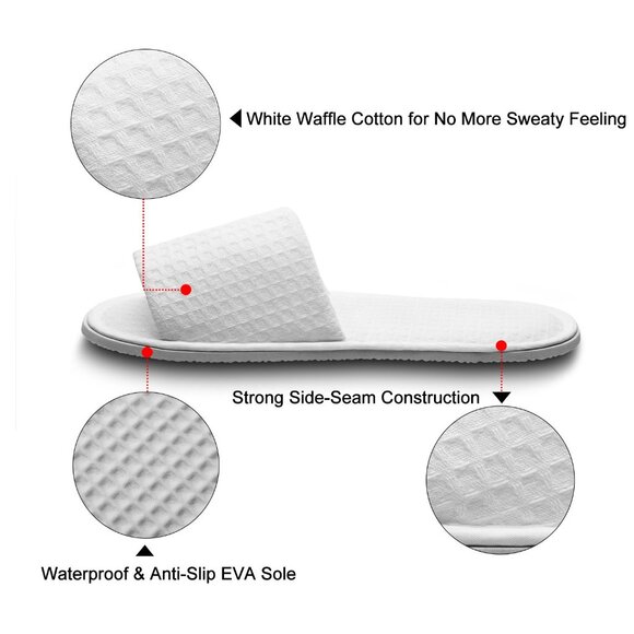 5 Pairs of Waffle Open Toe White Slippers-Two Size Fit Most Men and Women for Sp - Picture 5 of 7